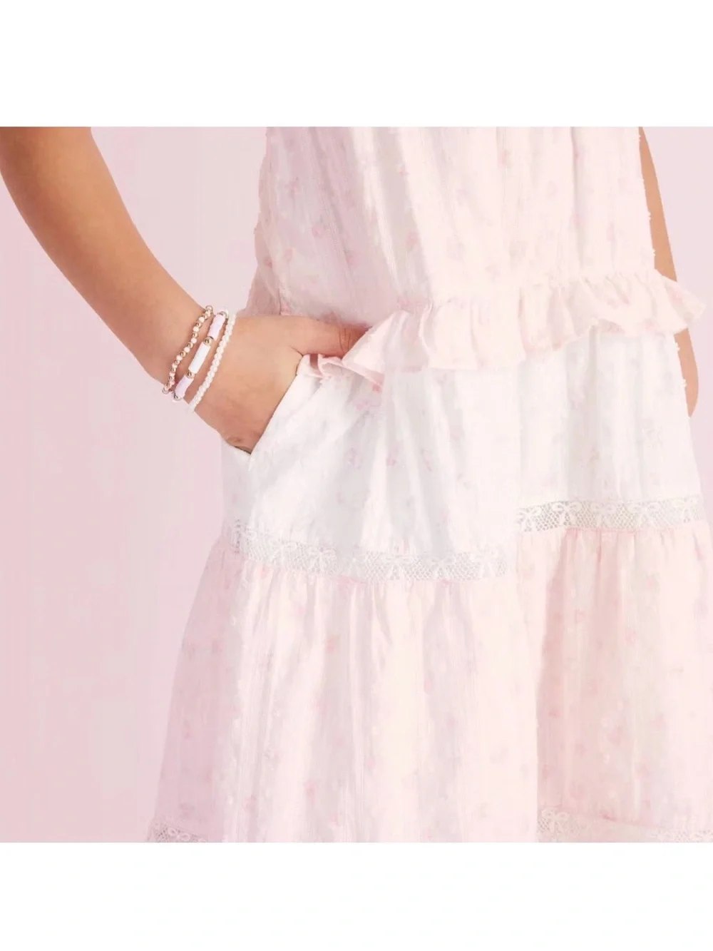 Girls' Stella Ditsy Floral Tiered Maxi Dress - LoveShackFancy Light Pink 14